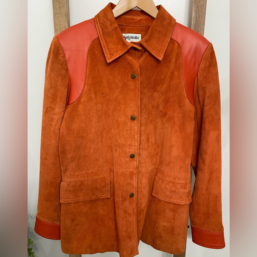 Vintage 90s Bagatelle Suede Coat Jacket|Burnt Orange Distressed Jacket Size 12